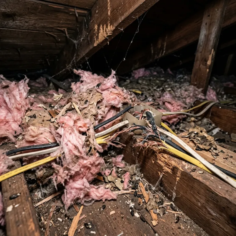 Contaminated ceiling insulation being assessed in a Sutherlands Creek roof space