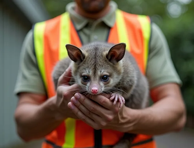 Animal handler safely recovering a deceased possum in Sutherlands Creek
